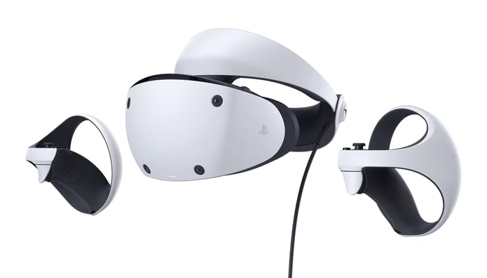 The image shows the complete gear of PS VR2 headset. — PlayStation