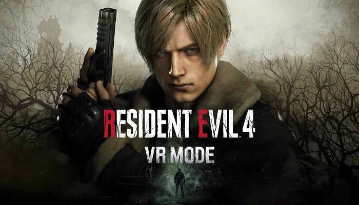 The image is a poster of Resident Evil 4 VR mode. — Capcom