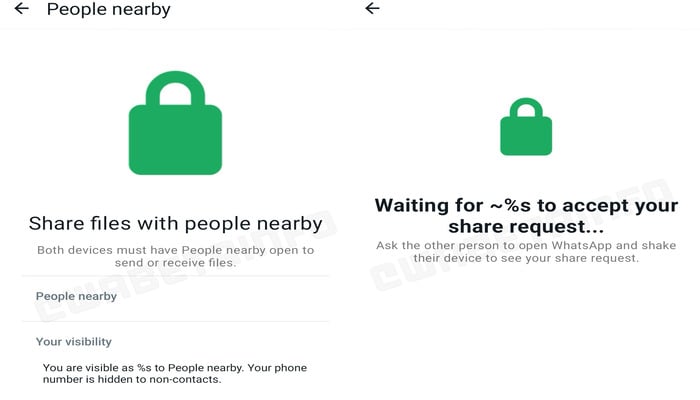 An undated image displaying WhatsApps file sharing feature with nearby users. — WABetaInfo