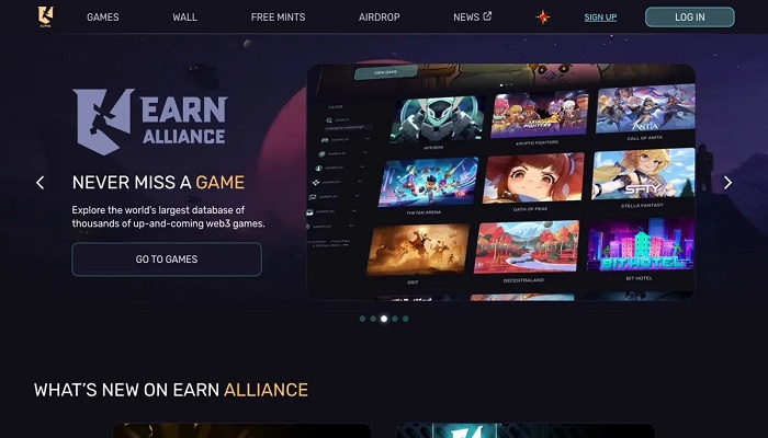 The image shows the Earn Alliance landing page. — Earn Alliance