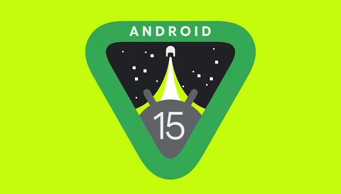 The image is an illustration showing Android 15 on a lime green background. — Google