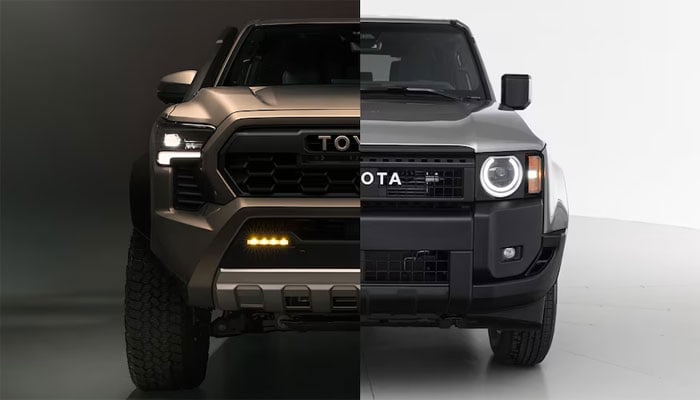An undated image of 2024 Toyota Land Cruiser (L) and 2024 Toyota Tacoma. — MotorTrend