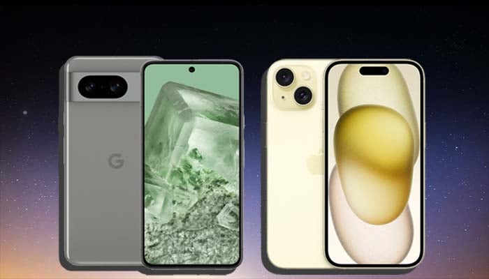 A representational image of iPhone 15 v Pixel 8. — Canva
