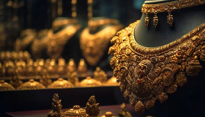 An undated image of gold jewellery displayed in a store. — Freepik