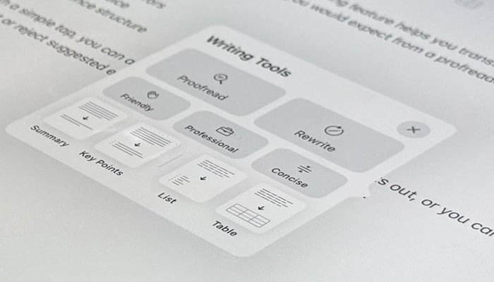 An undated image of Apple Intelligence Writing Tools. — Apple - Gadget Hacks