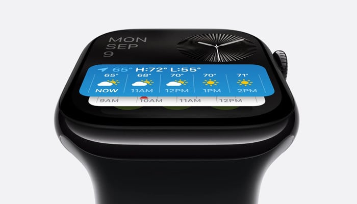 A still image of the live demo of Apple Watch Series 10 showcased at Apple Its Glowtime event held on September 9 at Apple Park in Cupertino. — Screengrab via YouTube Apple channel