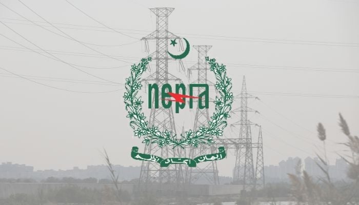 An undated image of a power transmission tower, alongside NEPRA logo. — NEPRA/Canva