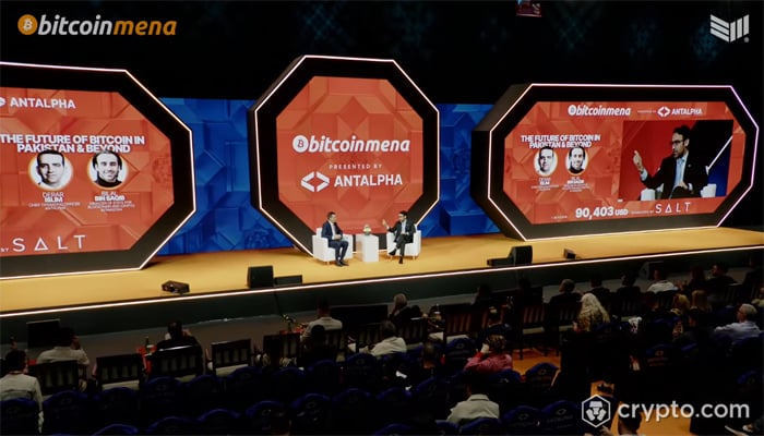 PVARA Chairman Bilal bin Saqib (right) speaks during the panel discussion at Bitcoin MENA 2025. — Screengrab/YouTube/@Bitcoin Magazine