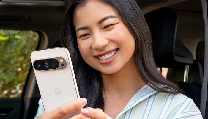 An undated image of a girl using Google Pixel phone. — Google Store