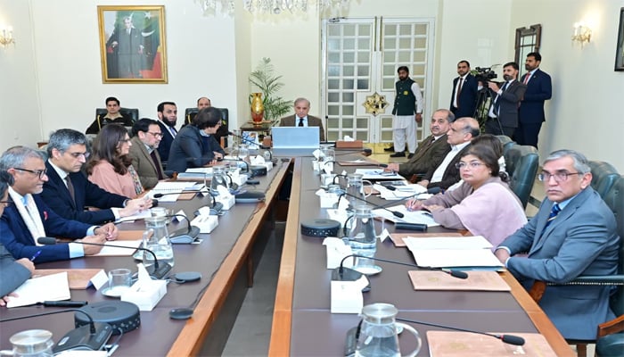 An image shows Prime Minister Muhammad Shehbaz Sharif chairing a meeting regarding SMEDA, in Islamabad, taken on January 5, 2026. — X/@GovtofPakistan