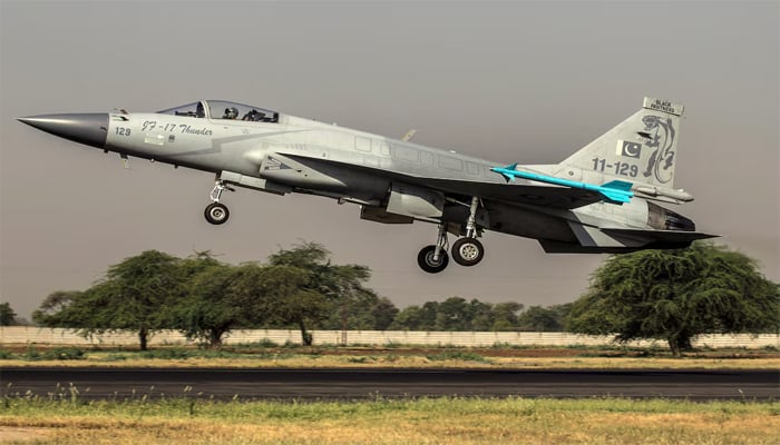 A JF-17 Thunder fighter jet of the Pakistan Air Force takes off from Mushaf base in Sargodha, north Pakistan June 7, 2013. — Reuters