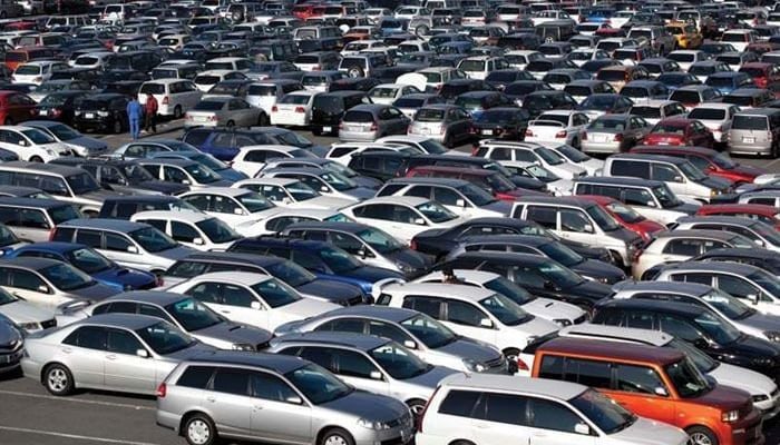 A representational image showing a large number of cars parked at the Karachi port. — AFP